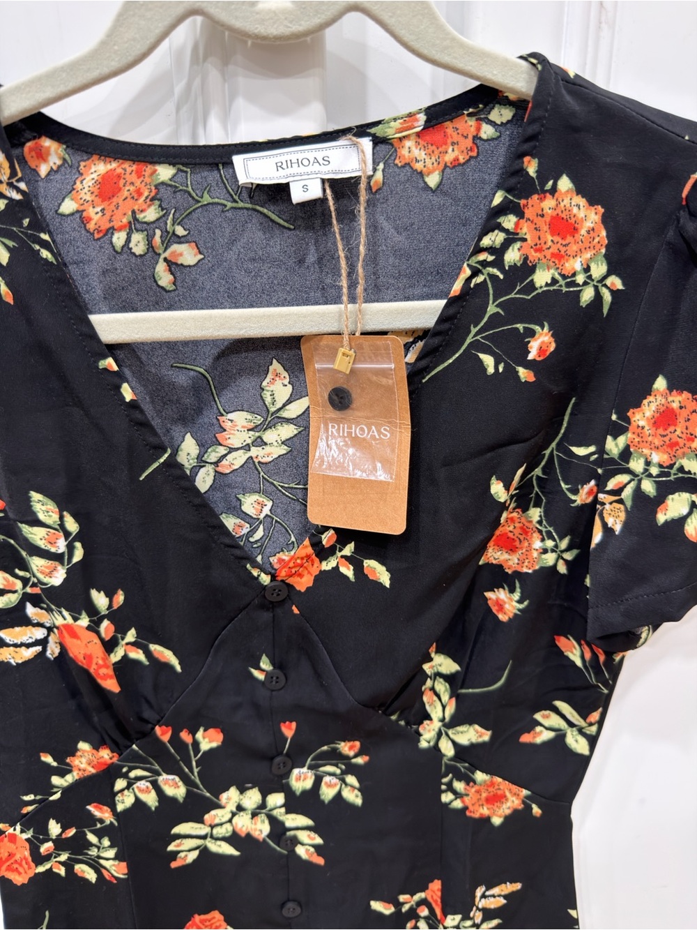 RIHOAS Black Mini Dress with Orange Floral Print - Picture 2 of 5